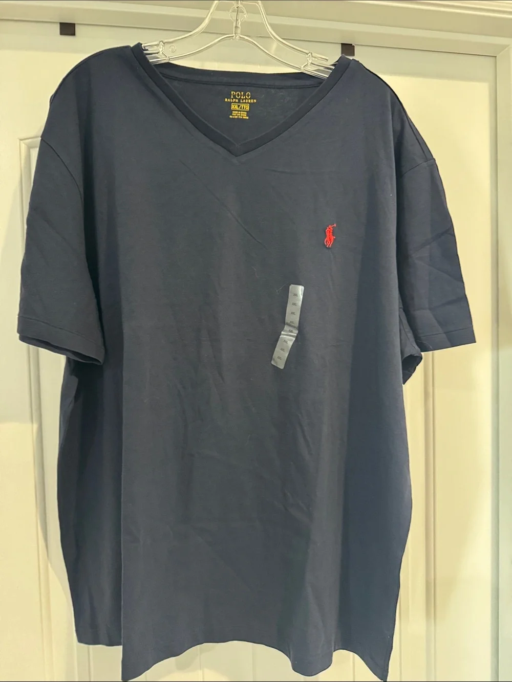 Polo by Ralph Lauren Navy V-Neck Shirt with Red Polo Player Logo